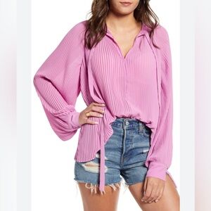 Anthropologie endless Rose pleated tie neck blouse Sz: XS